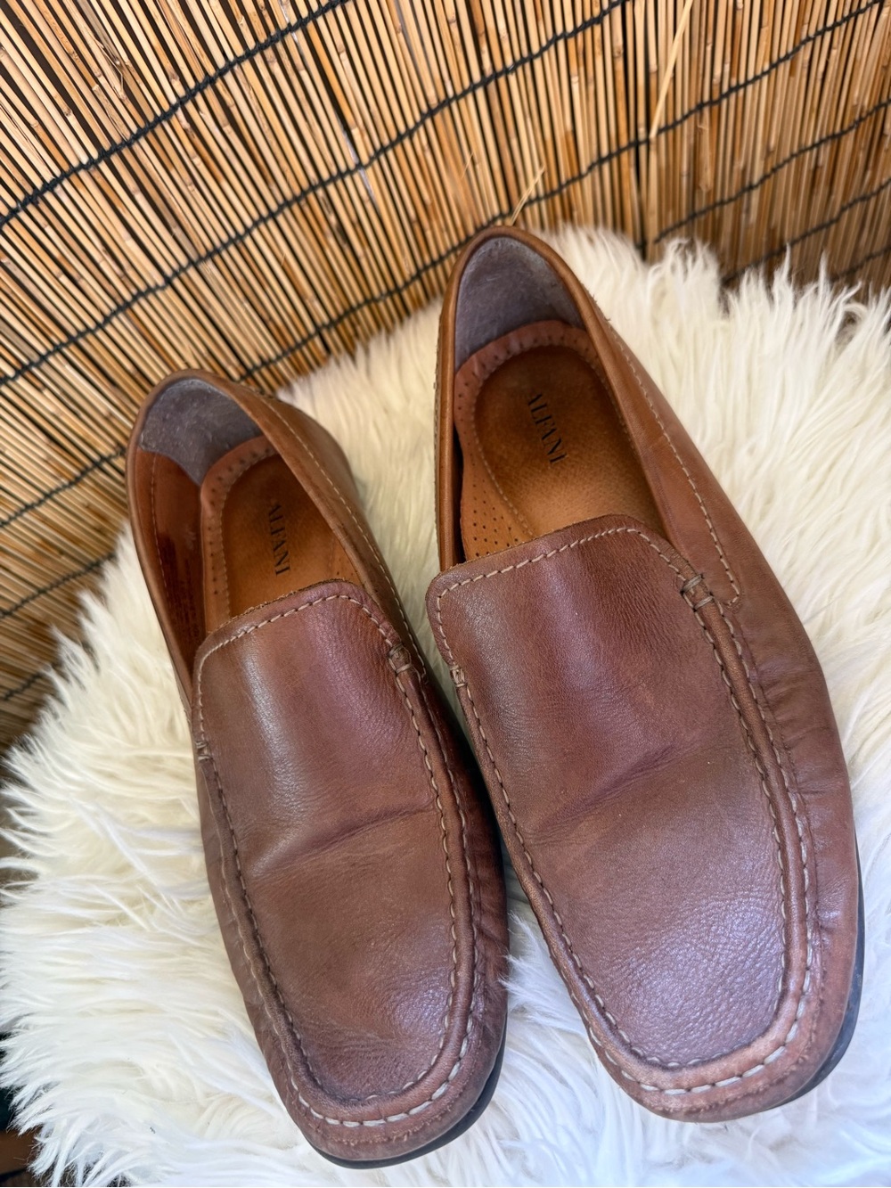 Alfani Brown Leather Slip-On Loafers